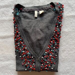 EUC Anthropologie Moth Gray Sweater with Colorful Pom Poms M